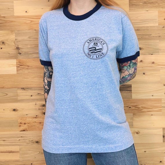 70's Vintage Baby Blue Ringer ALCOA Company Tee Shirt T-Shirt