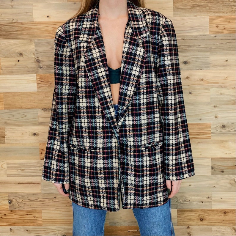 Vintage Plaid Wool Blazer Jacket image 5