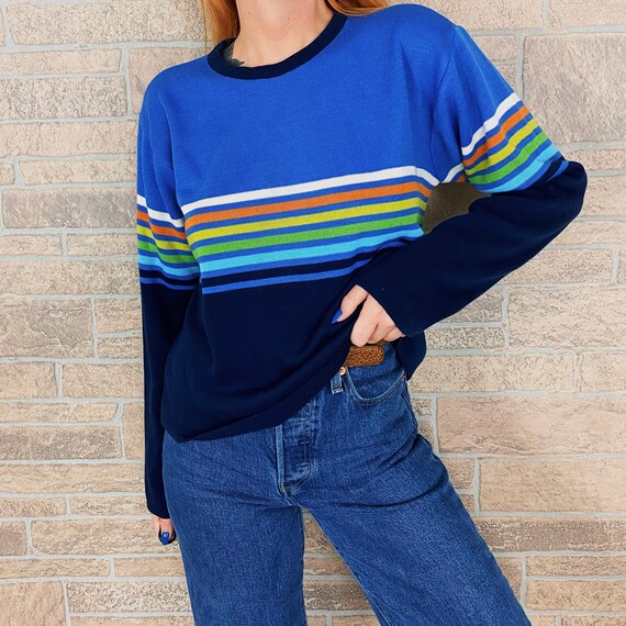 70's Rainbow Striped Pullover Sweater