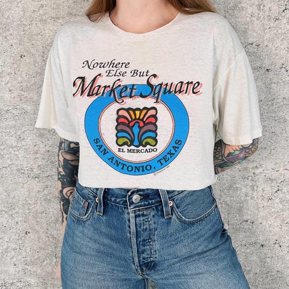 Soft Paper Thin Market Square San Antonio Vintage Cropped Tee Shirt T-Shirt
