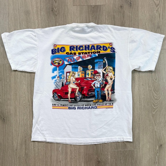 Funny 90's Raunchy Vintage Big Richard's Gas Station Tee Shirt T-Shirt