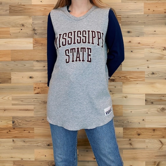 Vintage Mississippi State University Bulldogs Baseball-Style T Shirt Tee Shirt Top