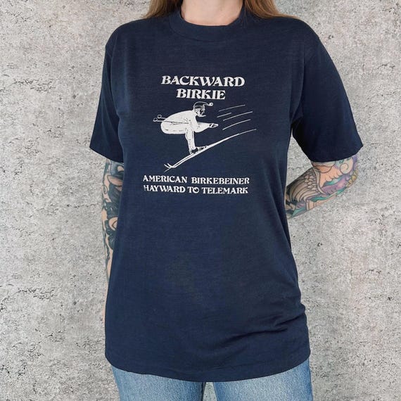 70's Backward Birkie Skiing Birkebeiner Ski Race Faded Vintage Tee Shirt T-Shirt