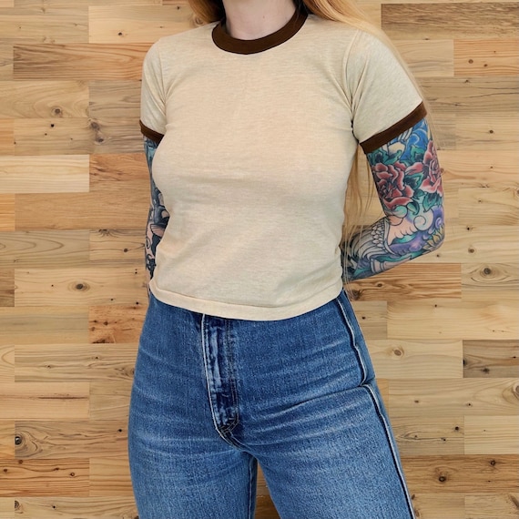 70's Soft Thin Vintage Ringer Baby Tee Shirt / Youth Size 10 70's Soft Thin Vintage Ringer Baby Tee Shirt / Youth Size 10