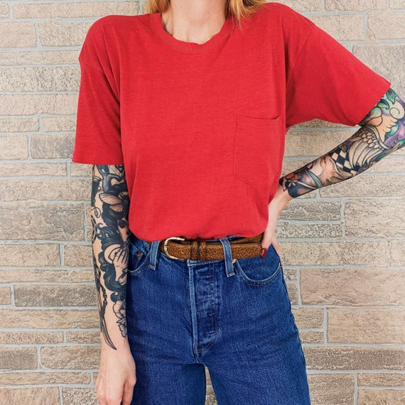 70's Paper Thin Red Pocket Tee T-Shirt