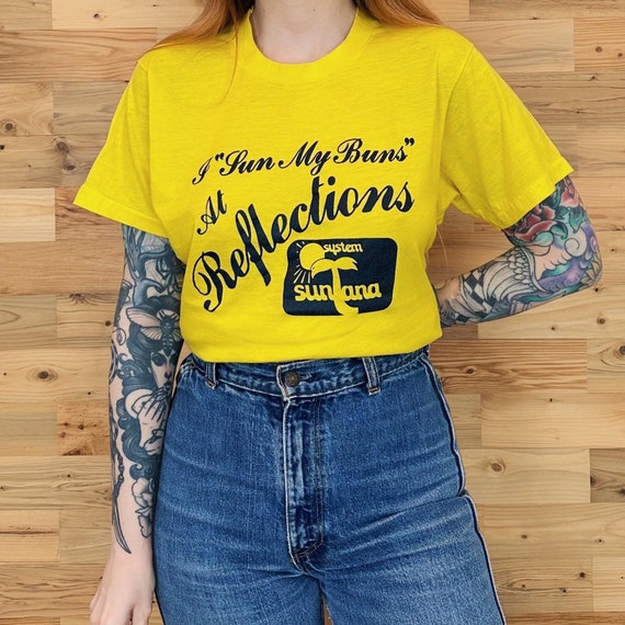 80's Vintage I Sun My Buns at Reflections Funny Tanning Tee Shirt T-Shirt
