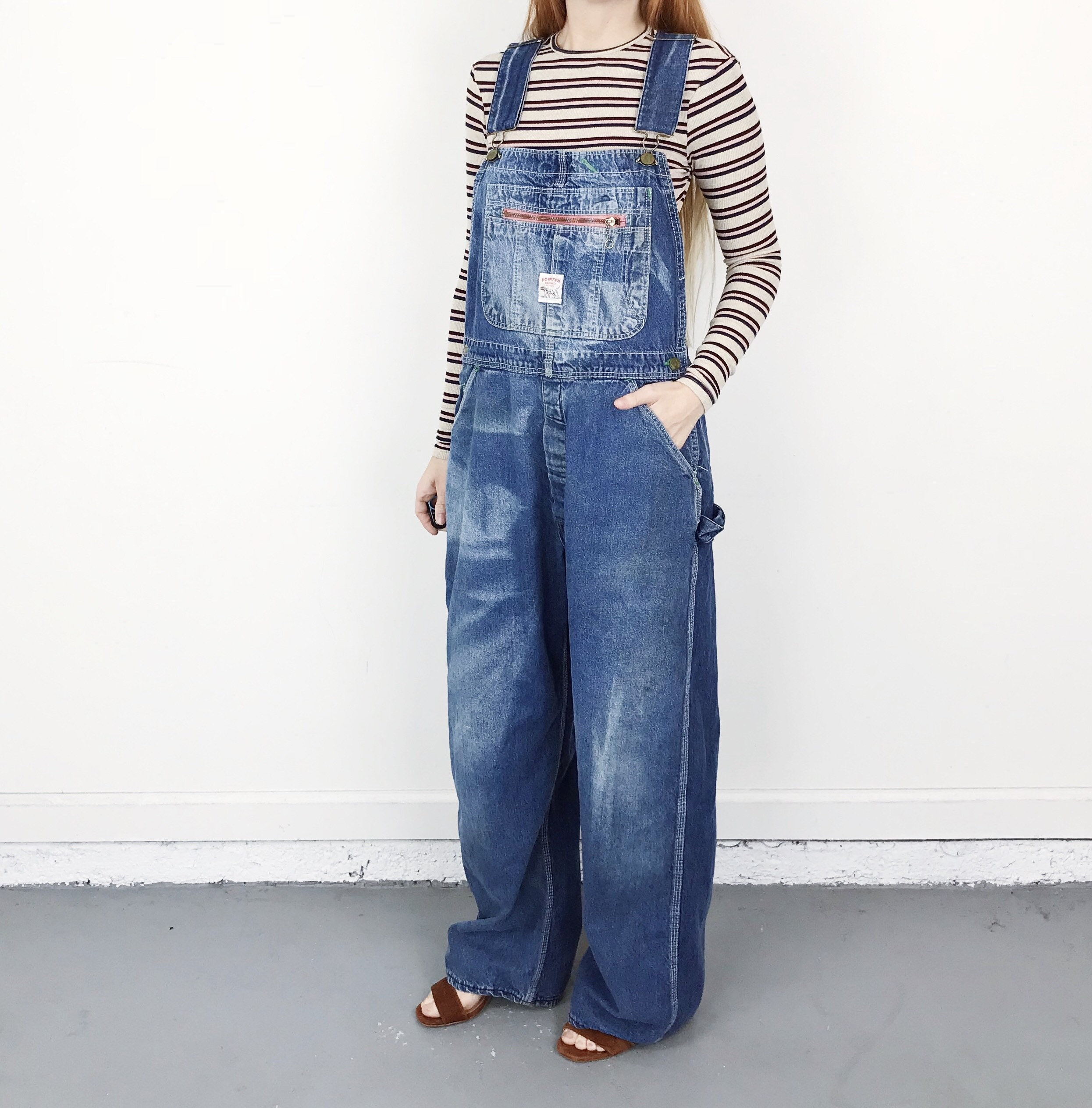 Vintage POINTER BRAND Overalls 54x30 Low Back Cotton Denim Work