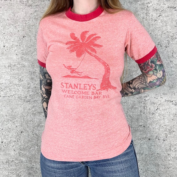 70's Vintage Ringer Baby Tee - BVI Stanleys Welcome Bar Soft Thin T-Shirt