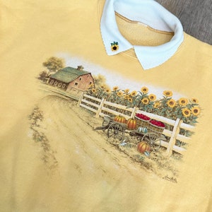 Vintage Collared Sunflower Farmhouse Pullover Sweatshirt Top image 7