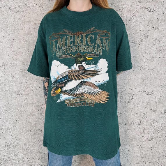 Vintage American Outdoorsman Duck Nature Striped Tee Shirt T-Shirt