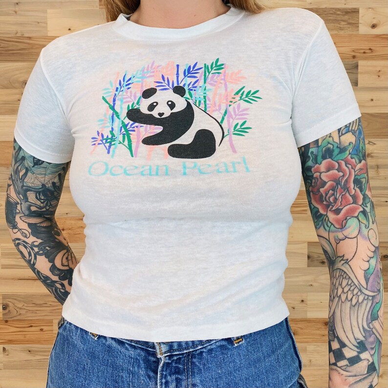 Vintage 80's Soft Thin Retro Panda Bear Baby Tee Shirt T-Shirt image 3