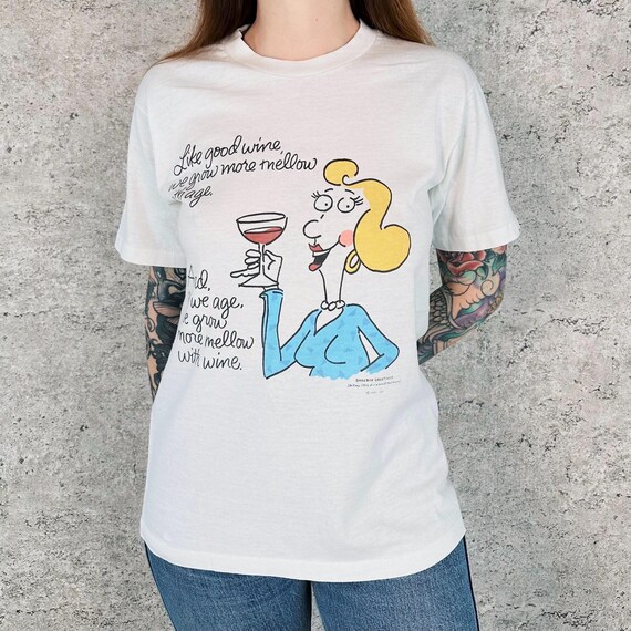 Vintage Funny Drinking Wine Cartoon Tee Shirt T-Shirt