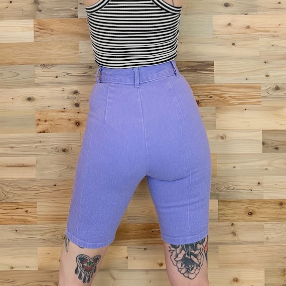 Vintage High Rise Stretch Lavender Denim Biker Short / Size XS