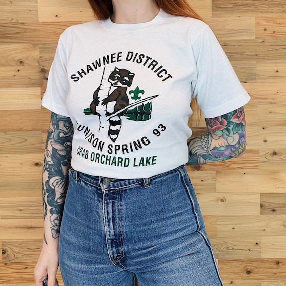 90's Vintage Shawnee District Crab Orchard Lake Raccoon Camp BSA Tee Shirt T-Shirt