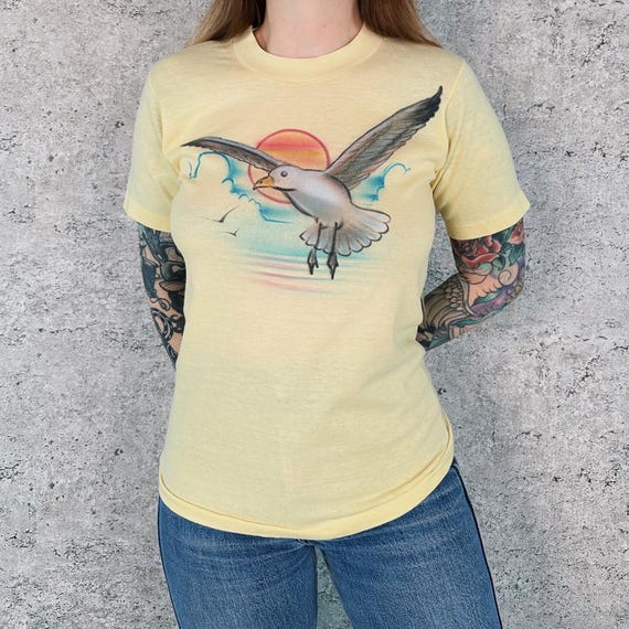 70's Vintage Soft Thin Painted Bird Tee Shirt T-Shirt