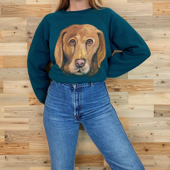 80's Soft Hand Painted Kitsch Dog Sweatshirt