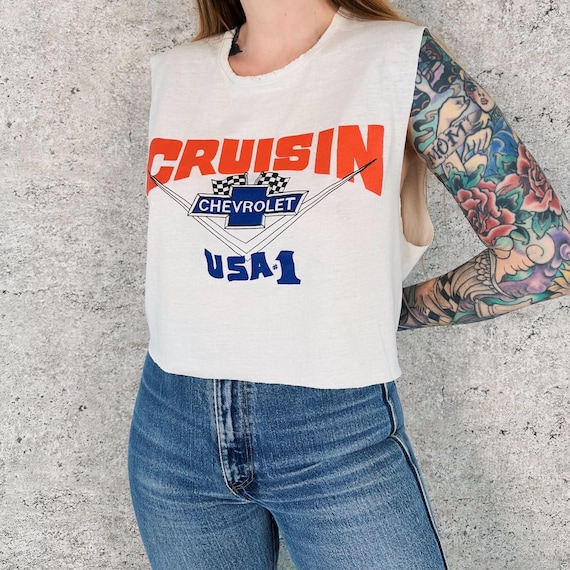 80's Chevrolet Cruisin USA #1 Sleeveless Cropped Tee Shirt T-Shirt