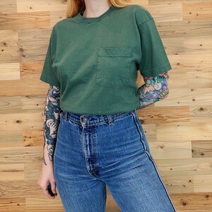 70's Vintage Moss Green Crewneck Basic Pocket Tee Shirt T-Shirt image 2