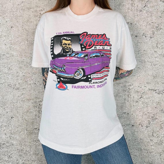 Vintage James Dean Annual Hot Rod Memorial Run Fairmount Indiana Tee Shirt T-Shirt