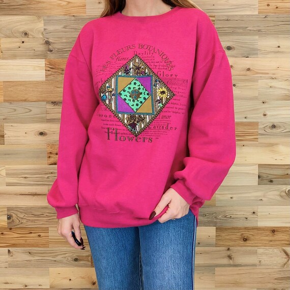 Vintage French Botanical Flowers Pink Pullover Sweatshirt Sweater Top