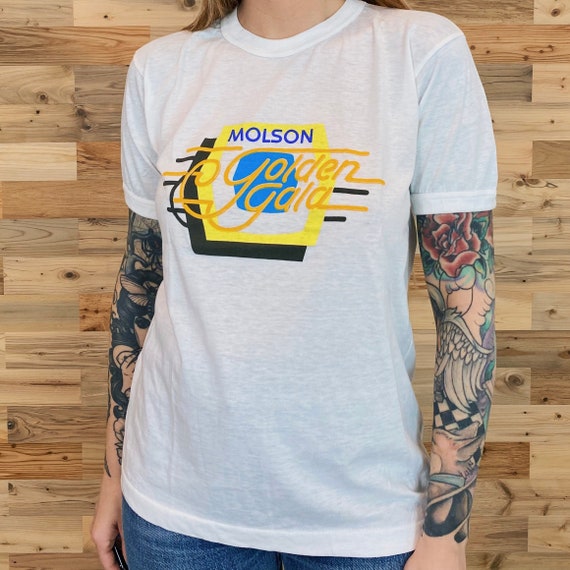 1986 80's Vintage Best of Broadway Musicals Molson Golden Gala Ringer Tee Shirt T-Shirt