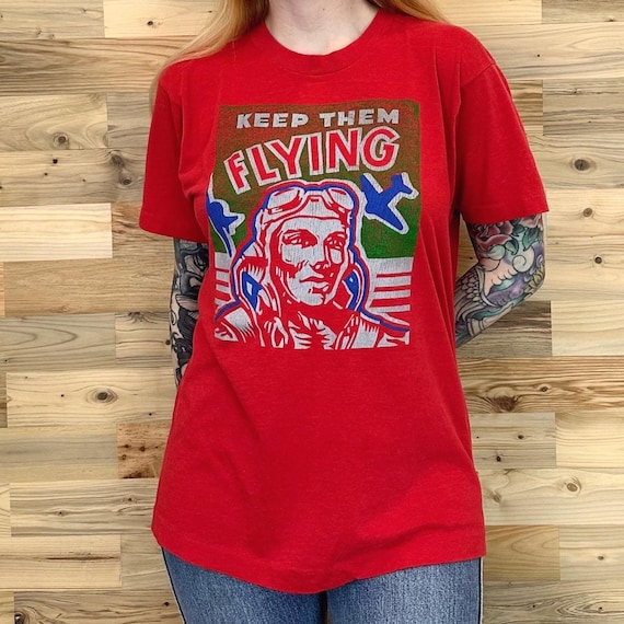 80's Vintage Pilot Keep Them Flying Tee Shirt T-Shirt