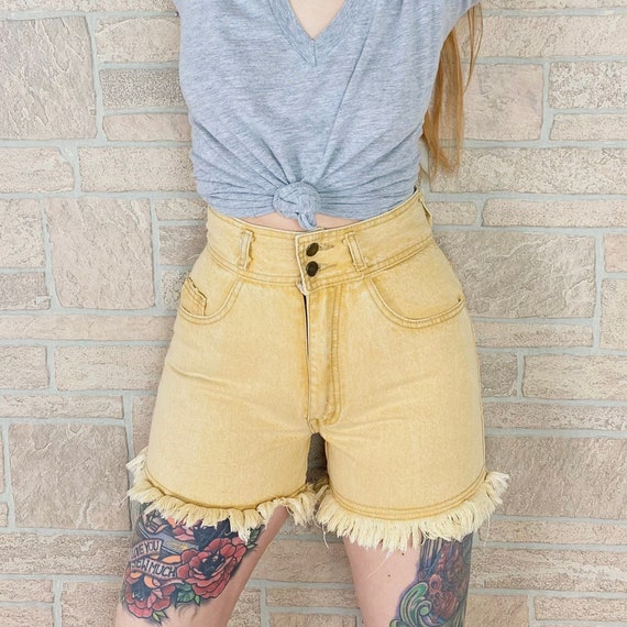 Vintage High Rise Yellow Denim Shorts 