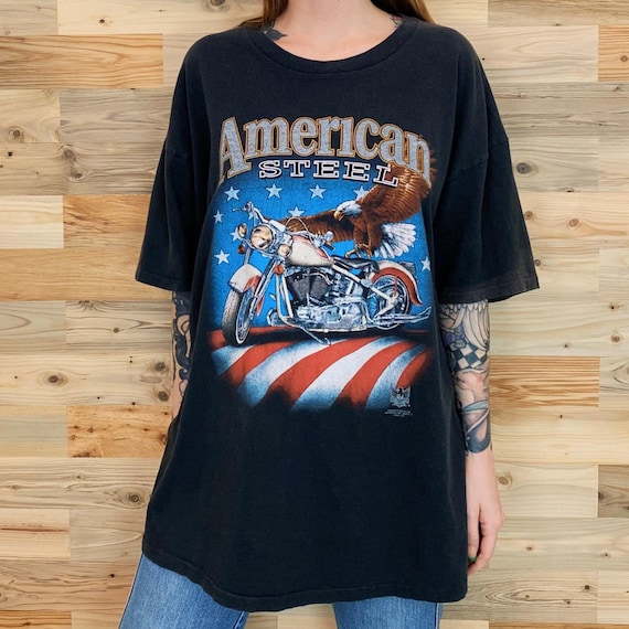 Harley Davidson 3D Emblem American Steel Motorcycle Vintage 1993 Tee Shirt T-Shirt