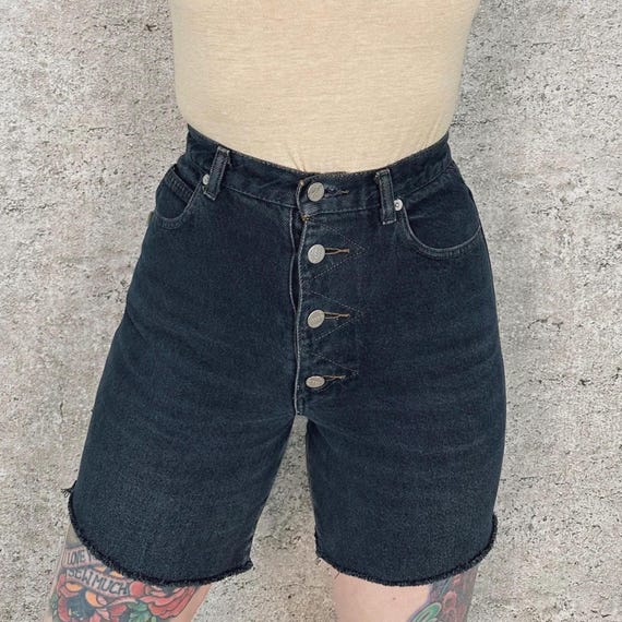 High Rise Button Fly Vintage Cut Off Jean Shorts / Size 25 26