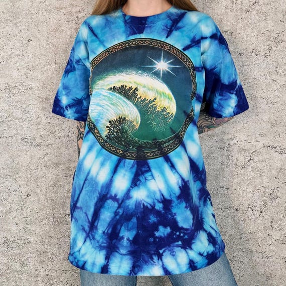 RARE Mike DuBois Ocean Waves Painting Art Tie Dye Vintage Tee Shirt T-Shirt