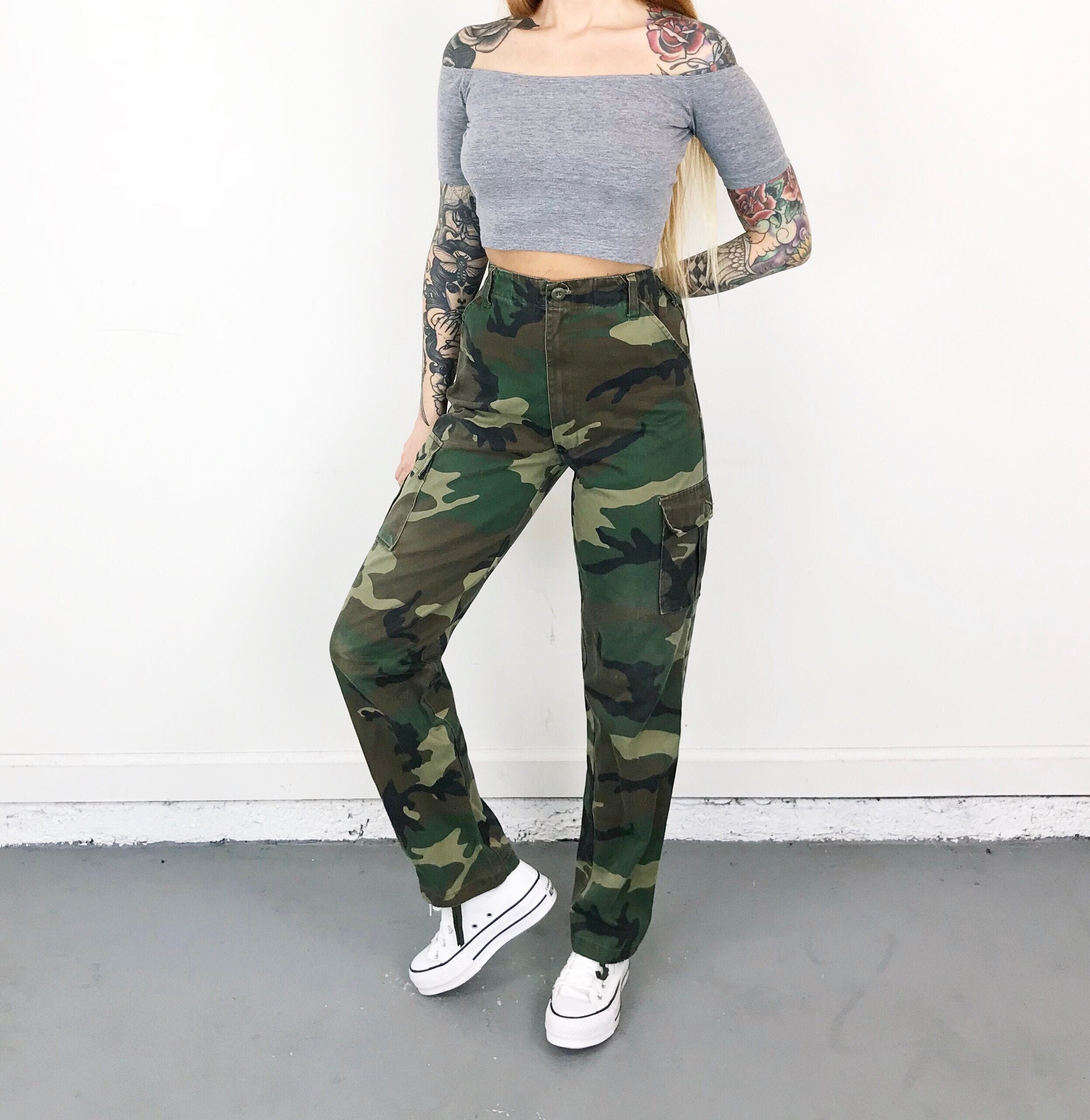 high waisted camo cargo pants