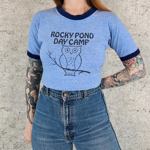 70's Vintage Rocky Pond Day Camp Ringer Tee Shirt T-Shirt