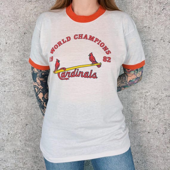 1982 St. Louis Cardinals MLB Soft Paper Thin Ringer Tee Shirt T-Shirt