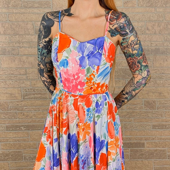 70's Sweetheart Colorful Watercolor Maxi Dress