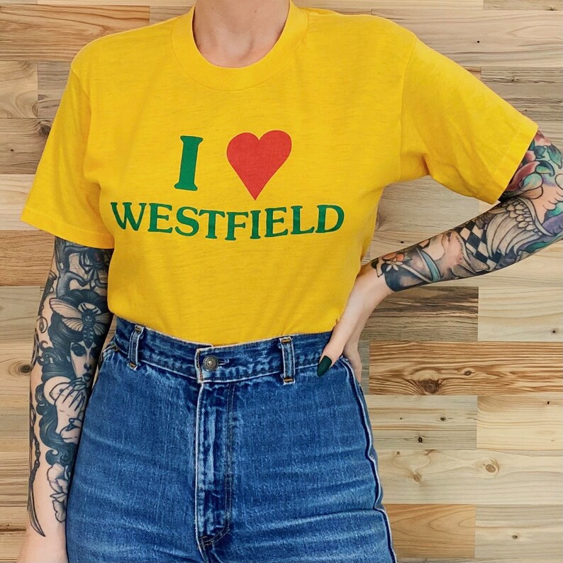 Vintage 80's Soft Retro I Love Westfield Yellow Tee Shirt T-Shirt image 2