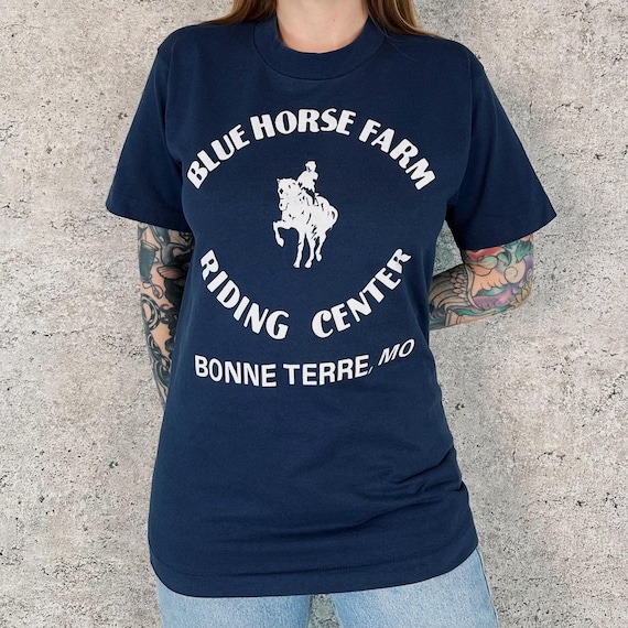 Vintage Blue Horse Farm Riding Center Tee Shirt T-Shirt