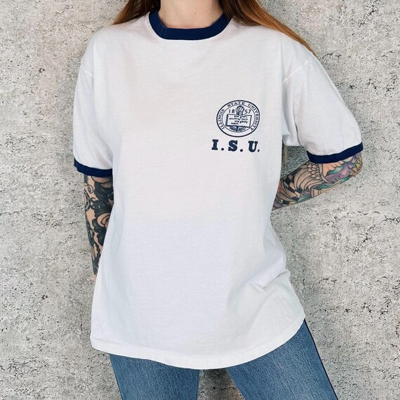 1970's Illinois State University I.S.U. Vintage School Ringer Tee Shirt T-Shirt