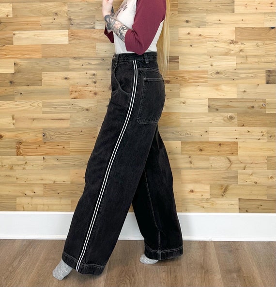 Vintage Y2K Extreme Limit Baggy Wide Leg Striped Black Denim Skater Jeans / Size 27