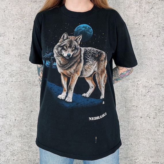 80's Vintage Nebraska Wolf Nature Tee Shirt T-Shirt