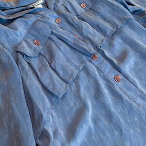 Vintage Silk Blue Ruffled Button Up Blouse image 8
