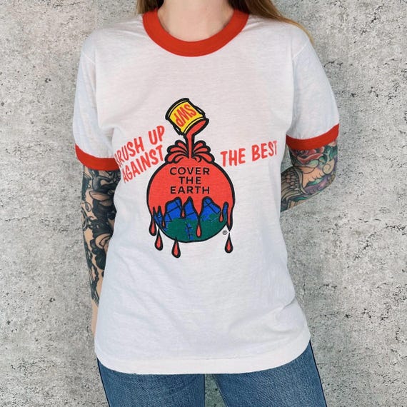 80's Sherwin Williams Paint Cover The Earth Vintage Ringer Tee Shirt T-Shirt