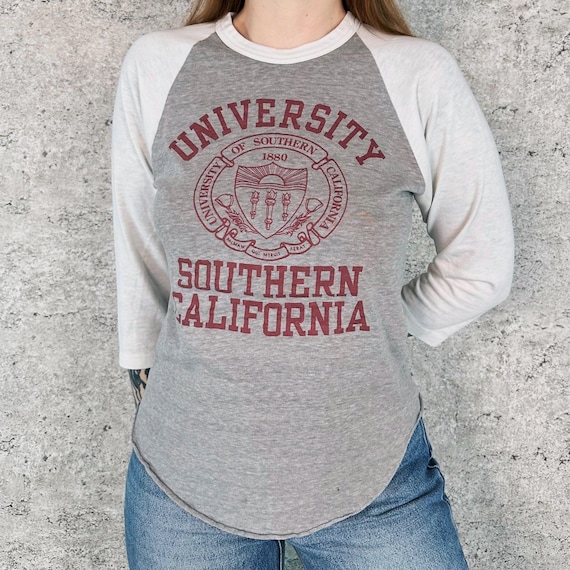 70's USC University of Southern California Vintage Soft Thin Raglan Tee Shirt T-Shirt