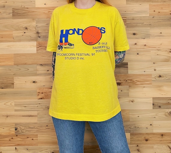 Vintage Soft Worn Retro Hondo's Basketball Tourney Broomcorn Festival 1991 Tee Shirt T-Shirt