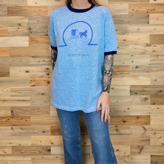 70's Soft Heather Blue PA Dutch Country Ringer Tee