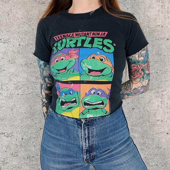 Vintage TMNT Sweatshirt: Cropped Teenage Mutant Ninja Turtles Top, Women's XXS