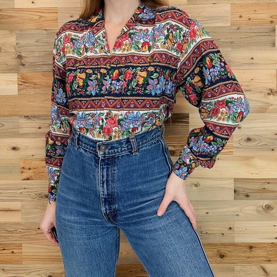 Vintage Floral Fruits Print Button Up Shirt