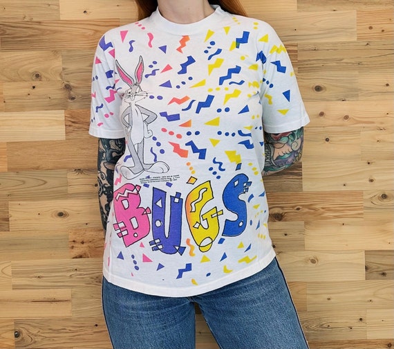 RARE 90's Bugs Bunny Vintage Looney Tunes All Over Print Tee Shirt T-Shirt