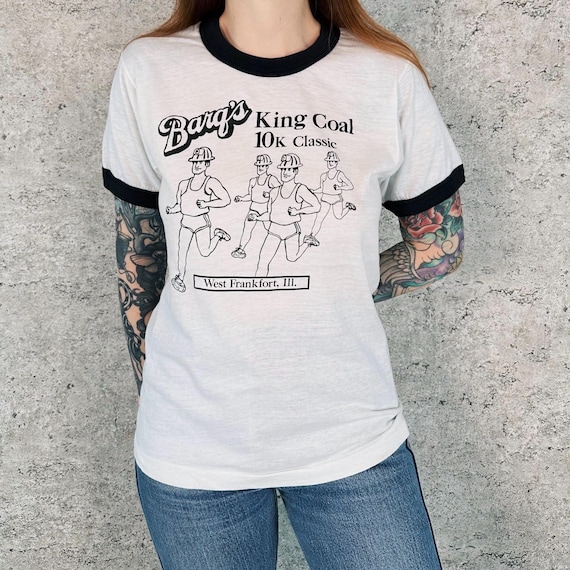 80's Vintage Soft Thin Barq's King Coal Classic Marathon Ringer Tee Shirt T-Shirt