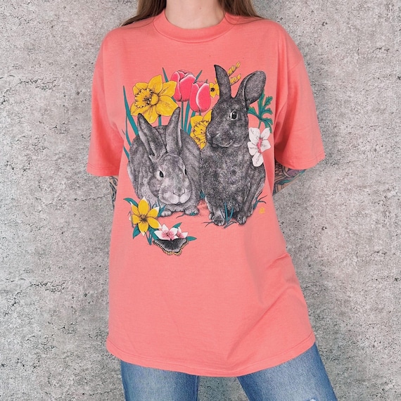 90's Spring Nature Bunny Rabbits Vintage Tee Shirt T-Shirt