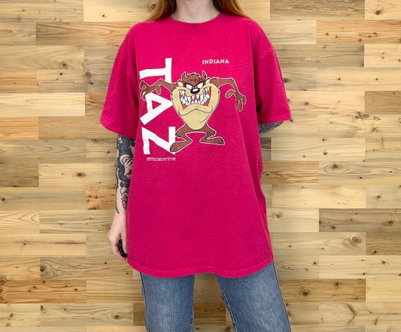 Vintage 90's Taz Tasmanian Devil Looney Tunes Indiana Striped Tee Shirt T-Shirt